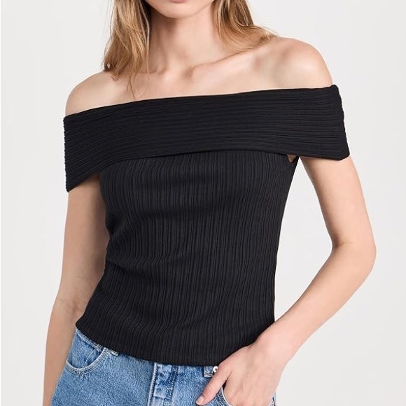Madewell Black Ribbed Off the Shoulder Top Women’s size Medium NWT Shirt NEW - Picture 1 of 8